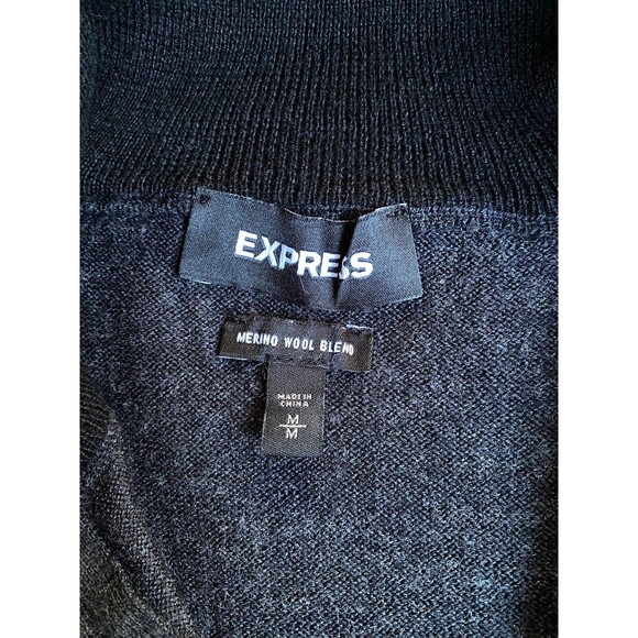 Express Merino Wool Blend Quarter Zip Sweater Size Medium M Dark Gray Mockneck - Picture 6 of 7